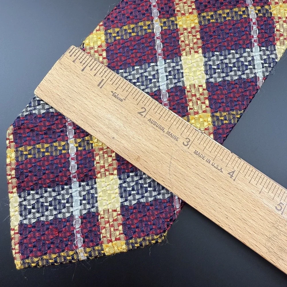 Paul Smith London Silk Tie Woven Plaid Check Multi Color Red Yellow Blue England